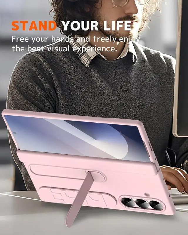 Alt view image 3 of 7 - WERLEO Case for Samsung Galaxy Z Fold 7 with Wrist Strap Kickstand & Screen Protector, Shock-Absorption Hinge Protector for Galaxy Z Fold 7 Shockproof Phone Cover Pink