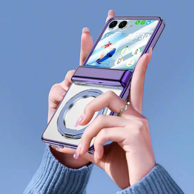 Alt view image 7 of 7 - WERLEO Case for Galaxy Z Flip 7, Compatible with MagSafe, Built-in Kickstand & Screen Protector & Hinge Protection, Slim Protective Phone Case Plating Cover for Samsung Galaxy Z Flip 7 Purple