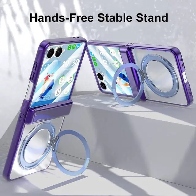 Alt view image 6 of 7 - WERLEO Case for Galaxy Z Flip 7, Compatible with MagSafe, Built-in Kickstand & Screen Protector & Hinge Protection, Slim Protective Phone Case Plating Cover for Samsung Galaxy Z Flip 7 Purple