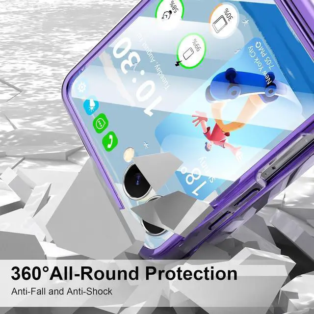 Alt view image 3 of 7 - WERLEO Case for Galaxy Z Flip 7, Compatible with MagSafe, Built-in Kickstand & Screen Protector & Hinge Protection, Slim Protective Phone Case Plating Cover for Samsung Galaxy Z Flip 7 Purple