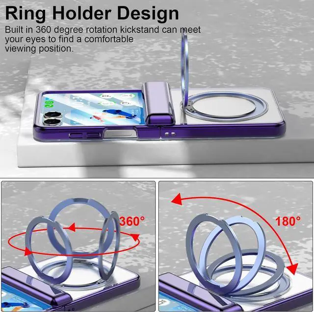 Alt view image 4 of 7 - WERLEO Case for Galaxy Z Flip 7, Compatible with MagSafe, Built-in Kickstand & Screen Protector & Hinge Protection, Slim Protective Phone Case Plating Cover for Samsung Galaxy Z Flip 7 Purple