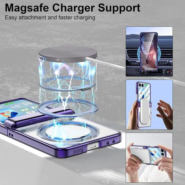 Alt view image 2 of 7 - WERLEO Case for Galaxy Z Flip 7, Compatible with MagSafe, Built-in Kickstand & Screen Protector & Hinge Protection, Slim Protective Phone Case Plating Cover for Samsung Galaxy Z Flip 7 Purple