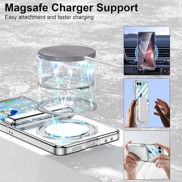 Alt view image 2 of 7 - WERLEO Case for Galaxy Z Flip 7, Compatible with MagSafe, Built-in Kickstand & Screen Protector & Hinge Protection, Slim Protective Phone Case Plating Cover for Samsung Galaxy Z Flip 7 Silver