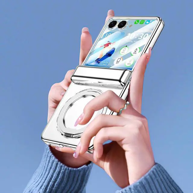 Alt view image 7 of 7 - WERLEO Case for Galaxy Z Flip 7, Compatible with MagSafe, Built-in Kickstand & Screen Protector & Hinge Protection, Slim Protective Phone Case Plating Cover for Samsung Galaxy Z Flip 7 Silver