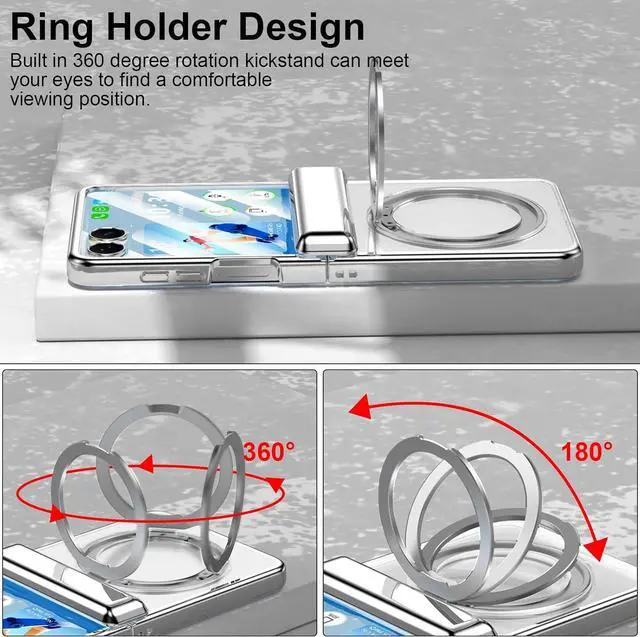 Alt view image 6 of 7 - WERLEO Case for Galaxy Z Flip 7, Compatible with MagSafe, Built-in Kickstand & Screen Protector & Hinge Protection, Slim Protective Phone Case Plating Cover for Samsung Galaxy Z Flip 7 Silver
