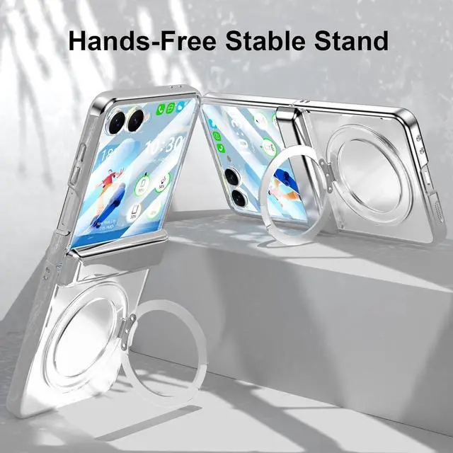 Alt view image 3 of 7 - WERLEO Case for Galaxy Z Flip 7, Compatible with MagSafe, Built-in Kickstand & Screen Protector & Hinge Protection, Slim Protective Phone Case Plating Cover for Samsung Galaxy Z Flip 7 Silver