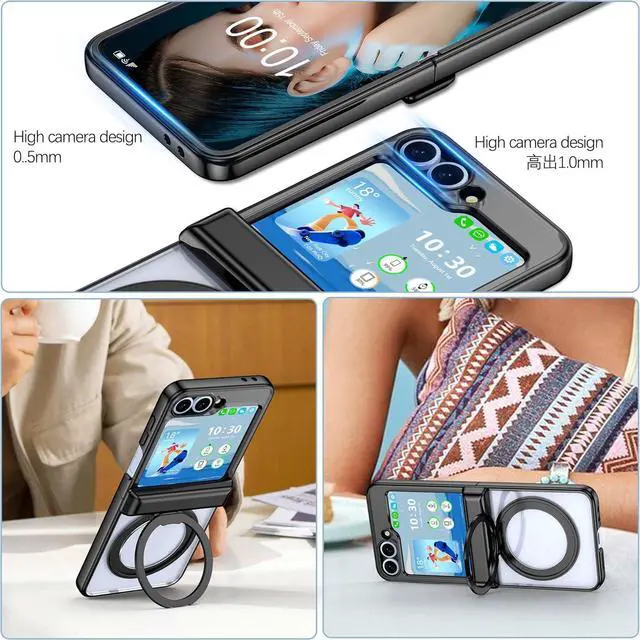 Alt view image 5 of 6 - WERLEO Case for Galaxy Z Flip 7 FE/Flip 6/5, Compatible with MagSafe, Built-in Kickstand & Screen Protector & Hinge Protection, Protective Phone Case Plating Cover for Samsung Galaxy Z Flip 7 FE/6/5