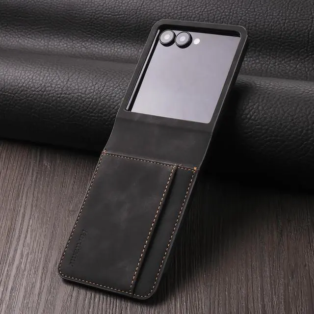 Alt view image 4 of 6 - WERLEO Case for Samsung Galaxy Z Flip 7 Premium PU Leather Phone Cover with Card Holder Stand, Shockproof Flip Wallet Cover