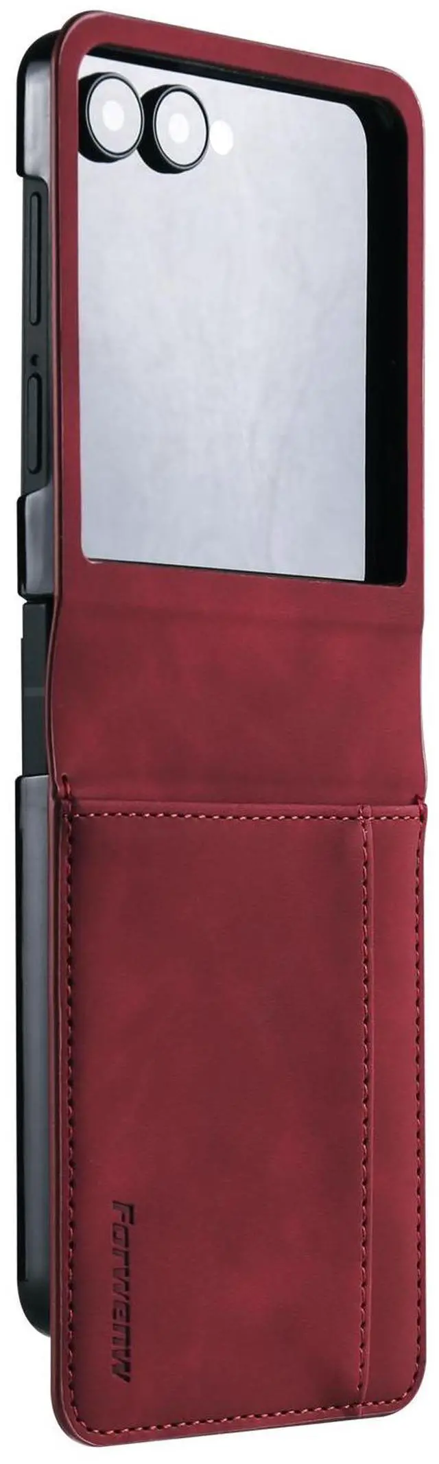 Main image of WERLEO Case for Samsung Galaxy Z Flip 7 Premium PU Leather Phone Cover with Card Holder Stand, Shockproof Flip Wallet Cover Red