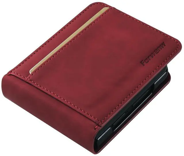 Alt view image 3 of 6 - WERLEO Case for Samsung Galaxy Z Flip 7 Premium PU Leather Phone Cover with Card Holder Stand, Shockproof Flip Wallet Cover Red