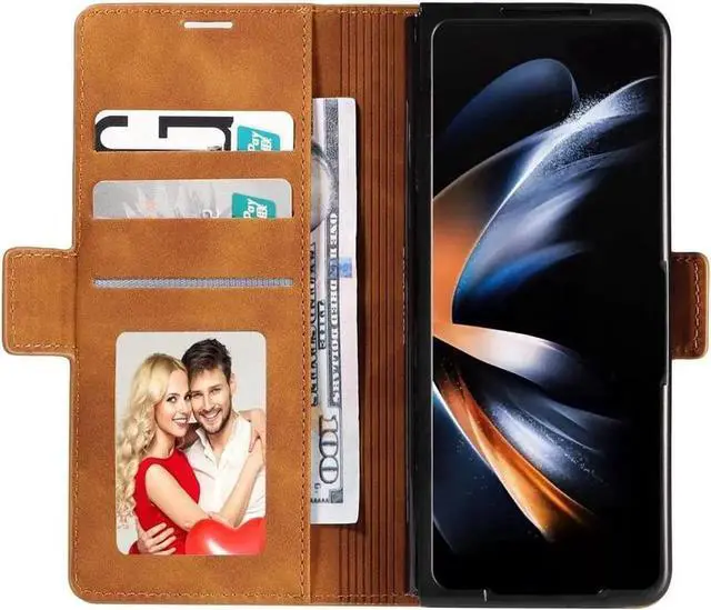 Alt view image 3 of 6 - WERLEO Case for Samsung Galaxy Z Fold 7 Premium PU Leather Phone Cover with Card Holder Stand, Shockproof Flip Wallet Cover Brown