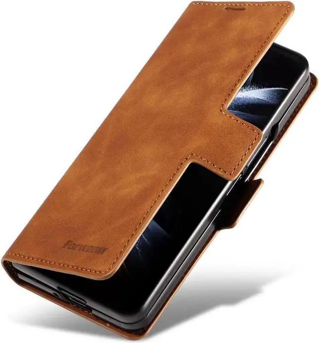Alt view image 4 of 6 - WERLEO Case for Samsung Galaxy Z Fold 7 Premium PU Leather Phone Cover with Card Holder Stand, Shockproof Flip Wallet Cover Brown