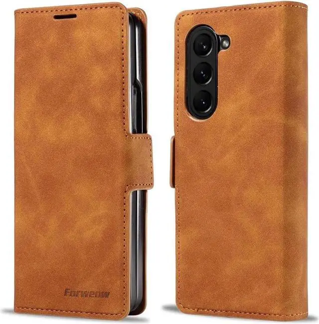 Main image of WERLEO Case for Samsung Galaxy Z Fold 7 Premium PU Leather Phone Cover with Card Holder Stand, Shockproof Flip Wallet Cover Brown