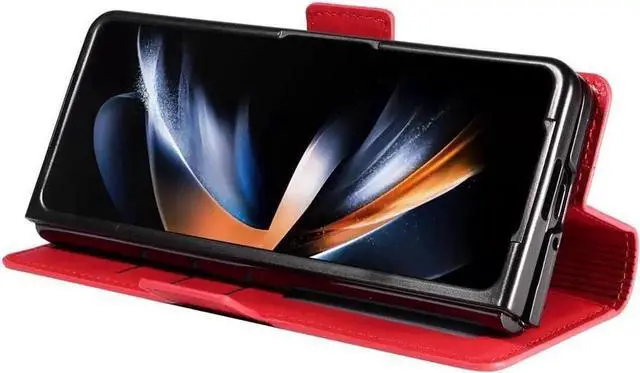 Alt view image 2 of 6 - WERLEO Case for Samsung Galaxy Z Fold 7 Premium PU Leather Phone Cover with Card Holder Stand, Shockproof Flip Wallet Cover Red