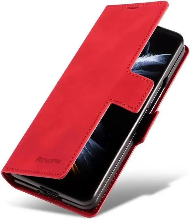 Alt view image 3 of 6 - WERLEO Case for Samsung Galaxy Z Fold 7 Premium PU Leather Phone Cover with Card Holder Stand, Shockproof Flip Wallet Cover Red