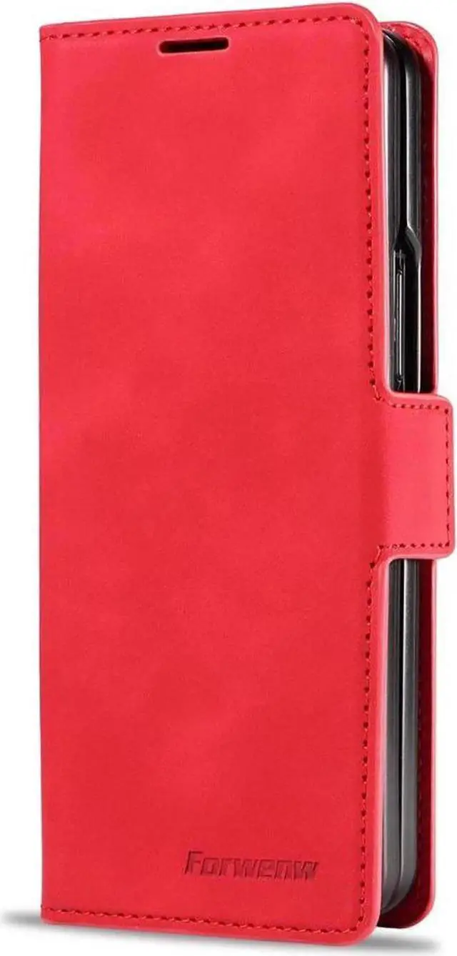 Alt view image 4 of 6 - WERLEO Case for Samsung Galaxy Z Fold 7 Premium PU Leather Phone Cover with Card Holder Stand, Shockproof Flip Wallet Cover Red