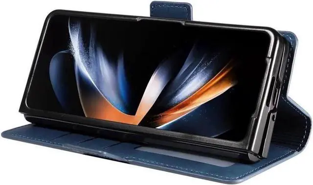 Alt view image 2 of 6 - WERLEO Case for Samsung Galaxy Z Fold 7 Premium PU Leather Phone Cover with Card Holder Stand, Shockproof Flip Wallet Cover Blue