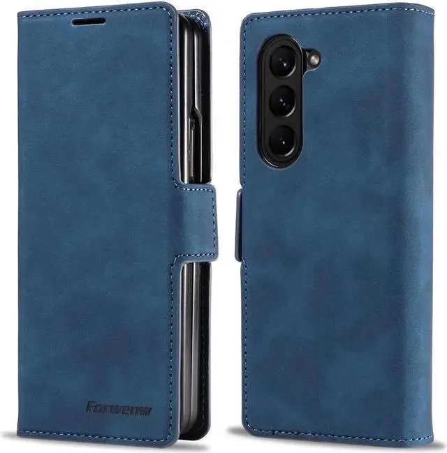 Main image of WERLEO Case for Samsung Galaxy Z Fold 7 Premium PU Leather Phone Cover with Card Holder Stand, Shockproof Flip Wallet Cover Blue