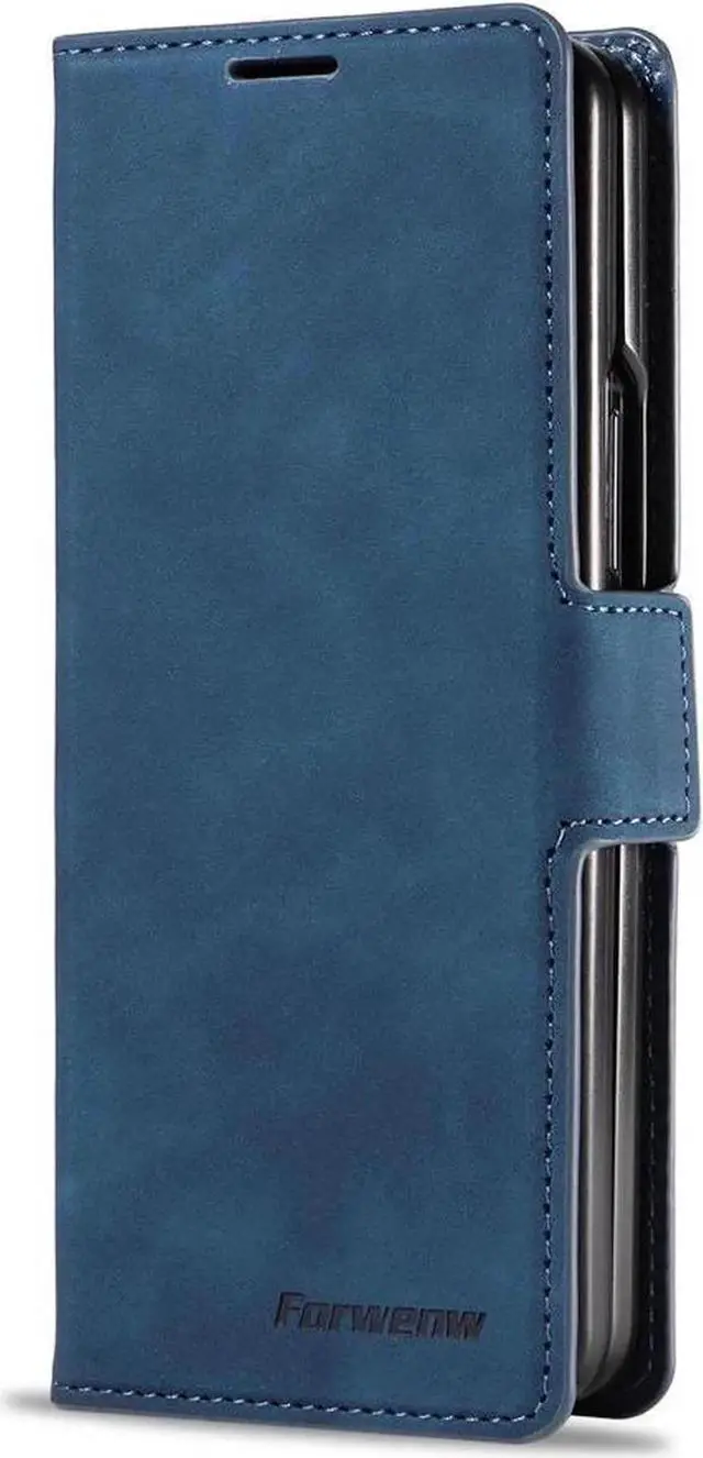 Alt view image 5 of 6 - WERLEO Case for Samsung Galaxy Z Fold 7 Premium PU Leather Phone Cover with Card Holder Stand, Shockproof Flip Wallet Cover Blue