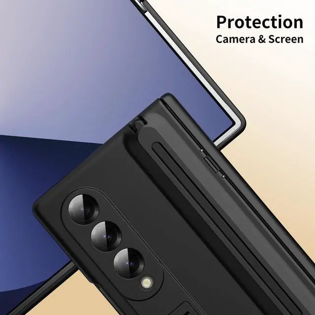 Alt view image 6 of 7 - WERLEO Case for Samsung Galaxy Z Fold 3 with S Pen Holder and Stylus & Invisible Kickstand, Full Body Hinge Built-in Screen Protector Fold3 Phone Cover for Samsung Z Fold 3 Case with S Pen Slot