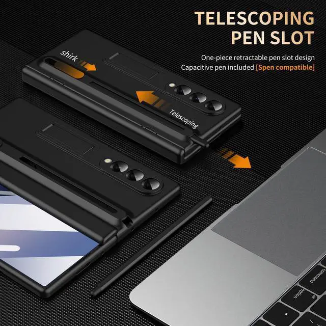 Alt view image 3 of 7 - WERLEO Case for Samsung Galaxy Z Fold 3 with S Pen Holder and Stylus & Invisible Kickstand, Full Body Hinge Built-in Screen Protector Fold3 Phone Cover for Samsung Z Fold 3 Case with S Pen Slot