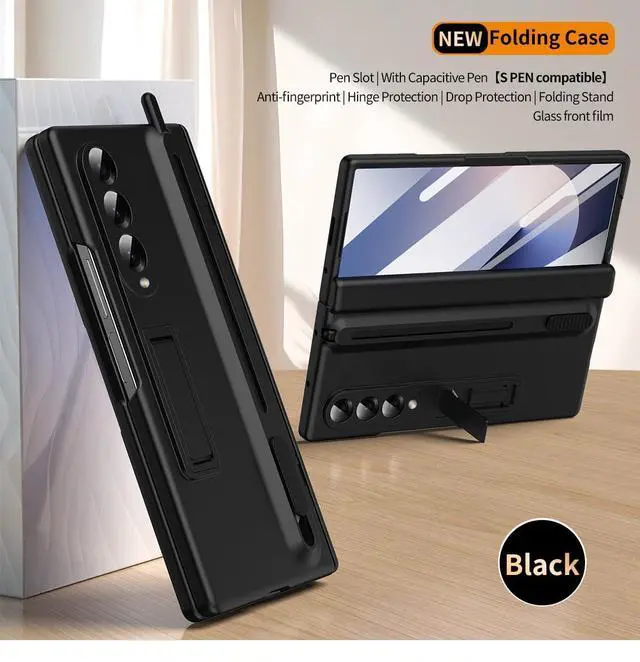 Alt view image 4 of 7 - WERLEO Case for Samsung Galaxy Z Fold 3 with S Pen Holder and Stylus & Invisible Kickstand, Full Body Hinge Built-in Screen Protector Fold3 Phone Cover for Samsung Z Fold 3 Case with S Pen Slot