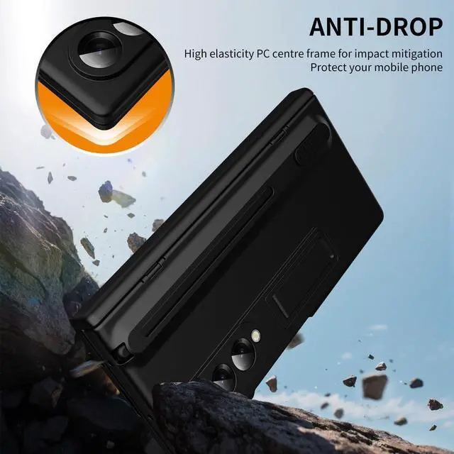 Alt view image 2 of 7 - WERLEO Case for Samsung Galaxy Z Fold 3 with S Pen Holder and Stylus & Invisible Kickstand, Full Body Hinge Built-in Screen Protector Fold3 Phone Cover for Samsung Z Fold 3 Case with S Pen Slot