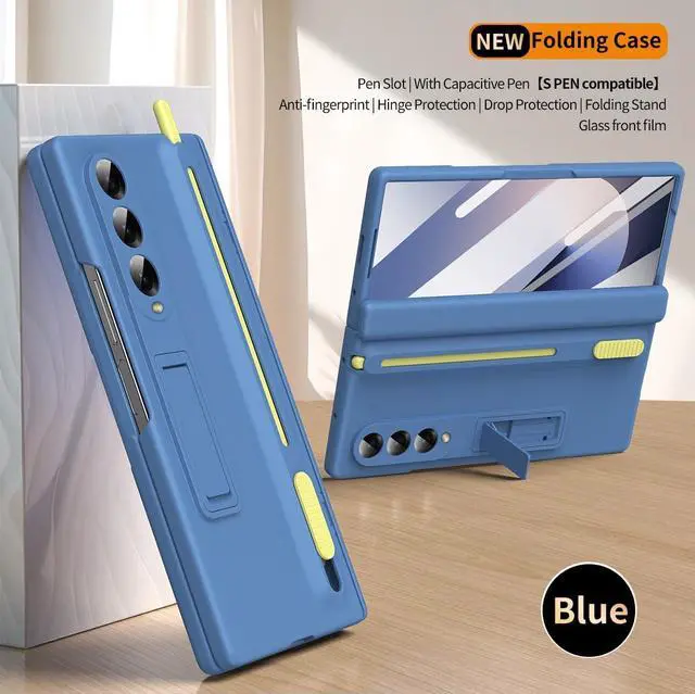 Alt view image 5 of 7 - WERLEO Case for Samsung Galaxy Z Fold 3 with S Pen Holder and Stylus & Invisible Kickstand, Full Body Hinge Built-in Screen Protector Fold3 Phone Cover for Samsung Z Fold 3 Case with S Pen Slot