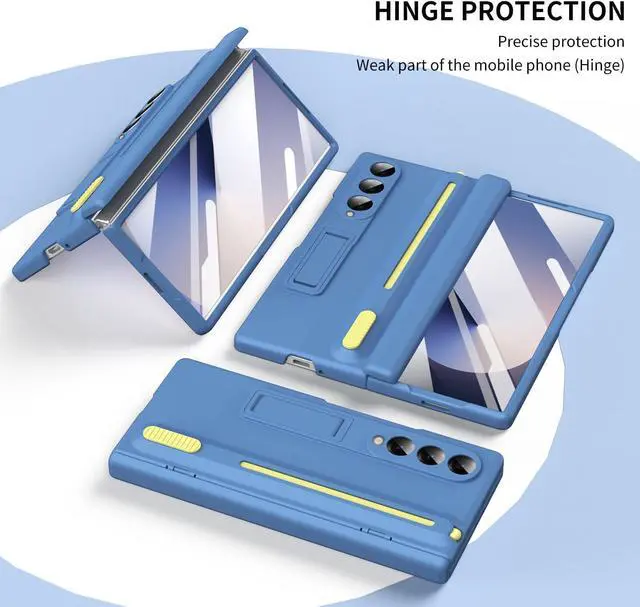 Alt view image 3 of 7 - WERLEO Case for Samsung Galaxy Z Fold 3 with S Pen Holder and Stylus & Invisible Kickstand, Full Body Hinge Built-in Screen Protector Fold3 Phone Cover for Samsung Z Fold 3 Case with S Pen Slot