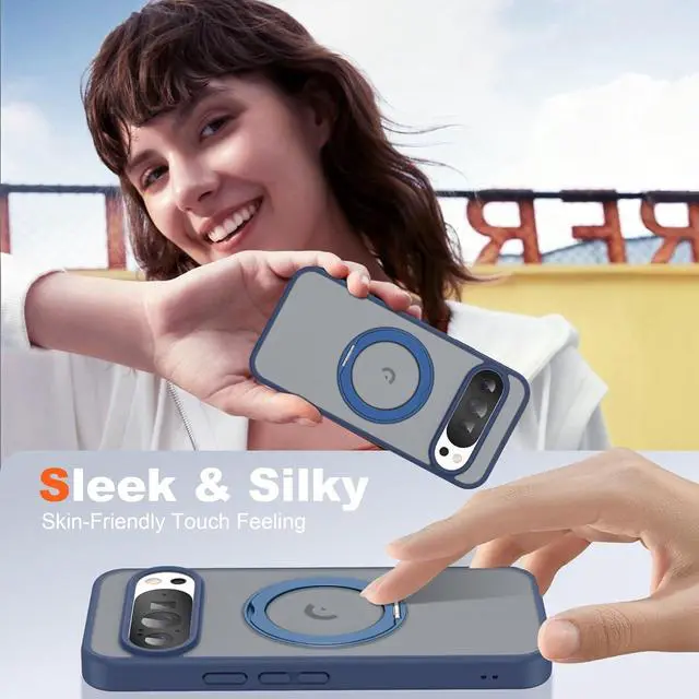 Alt view image 5 of 7 - WERLEO Compatible with Google Pixel 10/Pixel 10 Pro Case with 360° Magnetic Ring Stand [Compatible with Mag-Safe] Shockproof Translucent Phone Case 6.3" for Women Men Blue