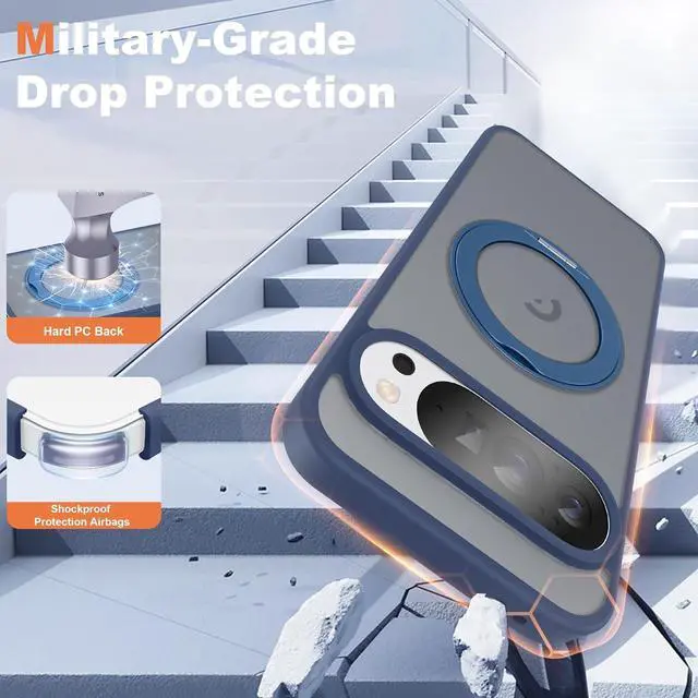 Alt view image 3 of 7 - WERLEO Compatible with Google Pixel 10/Pixel 10 Pro Case with 360° Magnetic Ring Stand [Compatible with Mag-Safe] Shockproof Translucent Phone Case 6.3" for Women Men Blue