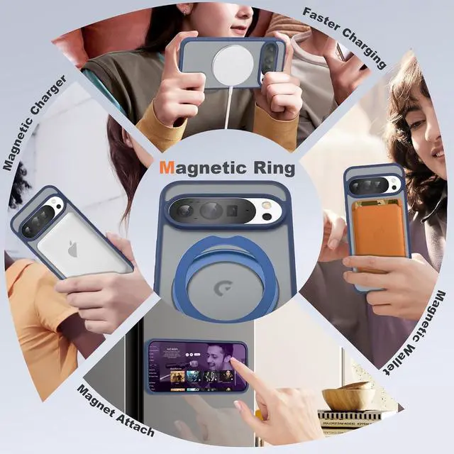 Alt view image 7 of 7 - WERLEO Compatible with Google Pixel 10/Pixel 10 Pro Case with 360° Magnetic Ring Stand [Compatible with Mag-Safe] Shockproof Translucent Phone Case 6.3" for Women Men Blue