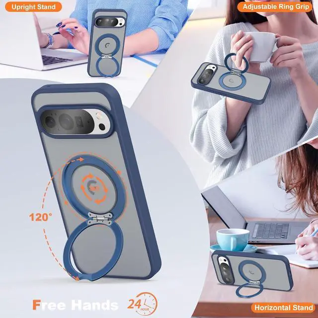 Alt view image 4 of 7 - WERLEO Compatible with Google Pixel 10/Pixel 10 Pro Case with 360° Magnetic Ring Stand [Compatible with Mag-Safe] Shockproof Translucent Phone Case 6.3" for Women Men Blue