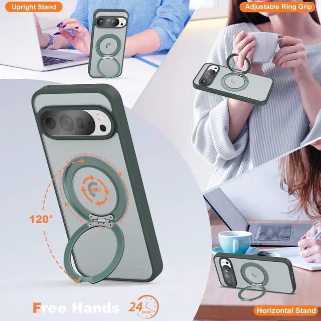 Alt view image 5 of 7 - WERLEO Compatible with Google Pixel 10/Pixel 10 Pro Case with 360° Magnetic Ring Stand [Compatible with Mag-Safe] Shockproof Translucent Phone Case 6.3" for Women Men Dark Green