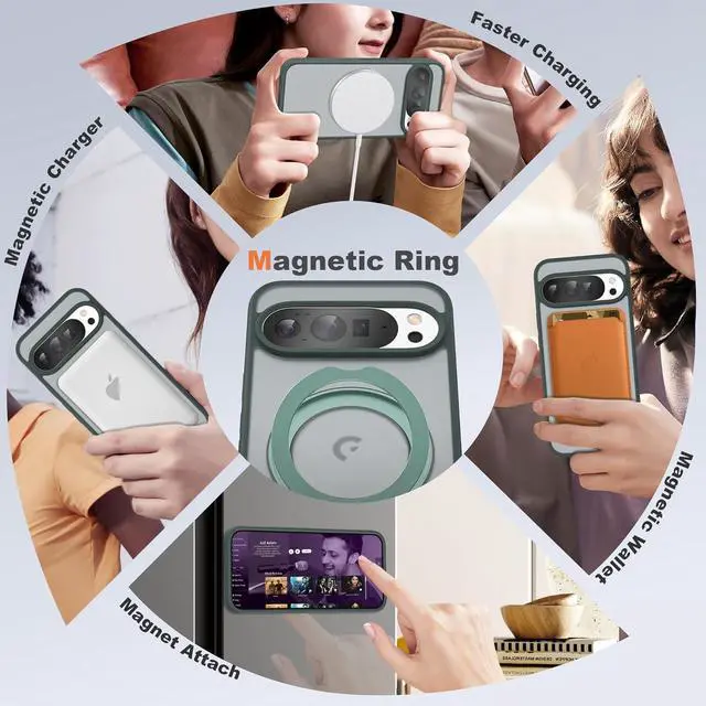 Alt view image 7 of 7 - WERLEO Compatible with Google Pixel 10/Pixel 10 Pro Case with 360° Magnetic Ring Stand [Compatible with Mag-Safe] Shockproof Translucent Phone Case 6.3" for Women Men Dark Green