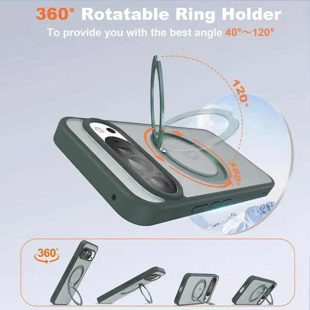 Alt view image 3 of 7 - WERLEO Compatible with Google Pixel 10/Pixel 10 Pro Case with 360° Magnetic Ring Stand [Compatible with Mag-Safe] Shockproof Translucent Phone Case 6.3" for Women Men Dark Green