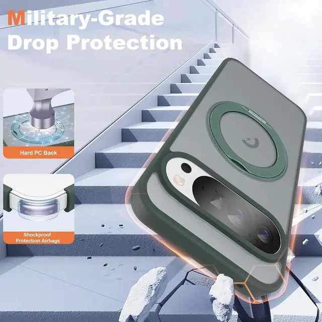 Alt view image 2 of 7 - WERLEO Compatible with Google Pixel 10/Pixel 10 Pro Case with 360° Magnetic Ring Stand [Compatible with Mag-Safe] Shockproof Translucent Phone Case 6.3" for Women Men Dark Green