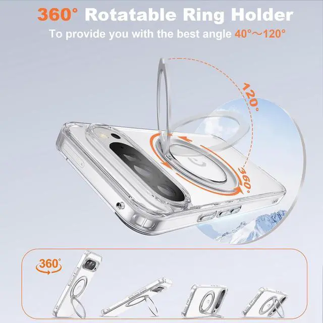 Alt view image 6 of 7 - WERLEO Compatible with Google Pixel 9 Pro XL/Pixel 10 Pro XL Case with 360° Magnetic Ring Stand [Compatible with Mag-Safe] Shockproof Translucent Phone Case 6.8" for Women Men Clear