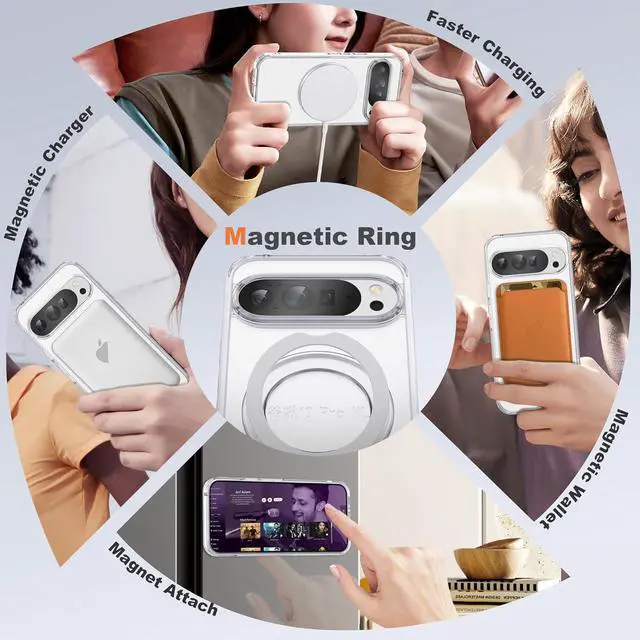 Alt view image 7 of 7 - WERLEO Compatible with Google Pixel 9 Pro XL/Pixel 10 Pro XL Case with 360° Magnetic Ring Stand [Compatible with Mag-Safe] Shockproof Translucent Phone Case 6.8" for Women Men Clear