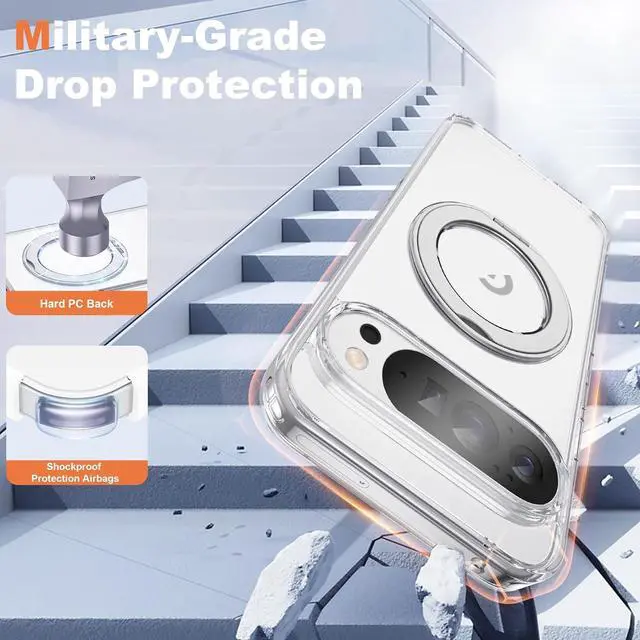 Alt view image 2 of 7 - WERLEO Compatible with Google Pixel 9 Pro XL/Pixel 10 Pro XL Case with 360° Magnetic Ring Stand [Compatible with Mag-Safe] Shockproof Translucent Phone Case 6.8" for Women Men Clear