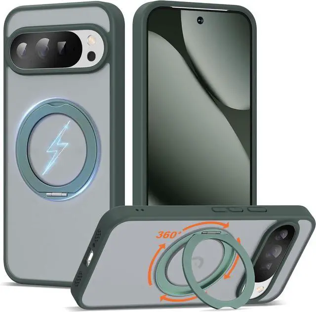 Main image of WERLEO Compatible with Google Pixel 9 Pro XL/Pixel 10 Pro XL Case with 360° Magnetic Ring Stand [Compatible with Mag-Safe] Shockproof Translucent Phone Case 6.8" for Women Men Dark Green
