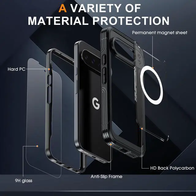 Alt view image 6 of 7 - WERLEO Magnetic Case for Google Pixel 10 Pro XL 6.8" Compatible MagSafe, 360 Degree Full Cover Built-in Screen Protector and Camera Protector,Full Body Phone Cover Black