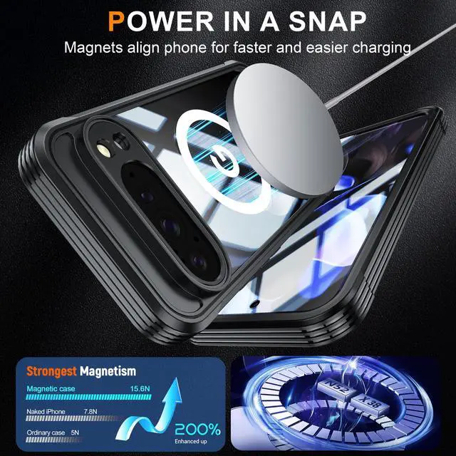 Alt view image 5 of 7 - WERLEO Magnetic Case for Google Pixel 10 Pro XL 6.8" Compatible MagSafe, 360 Degree Full Cover Built-in Screen Protector and Camera Protector,Full Body Phone Cover Black