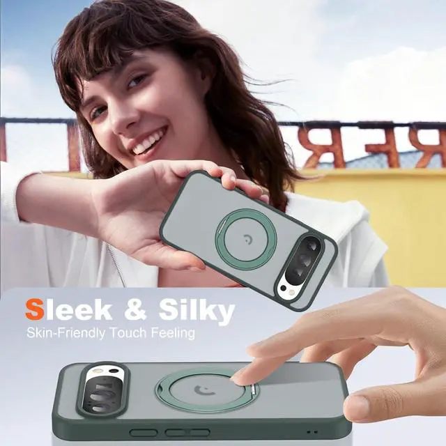 Alt view image 4 of 7 - WERLEO Compatible with Google Pixel 9/Pixel 9 Pro Case with 360° Magnetic Ring Stand [Compatible with Mag-Safe] Shockproof Translucent Phone Case for Google Pixel 9/Pixel 9 Pro 6.3" Dark Green