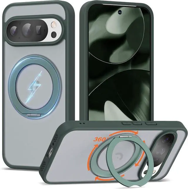 Main image of WERLEO Compatible with Google Pixel 9/Pixel 9 Pro Case with 360° Magnetic Ring Stand [Compatible with Mag-Safe] Shockproof Translucent Phone Case for Google Pixel 9/Pixel 9 Pro 6.3" Dark Green