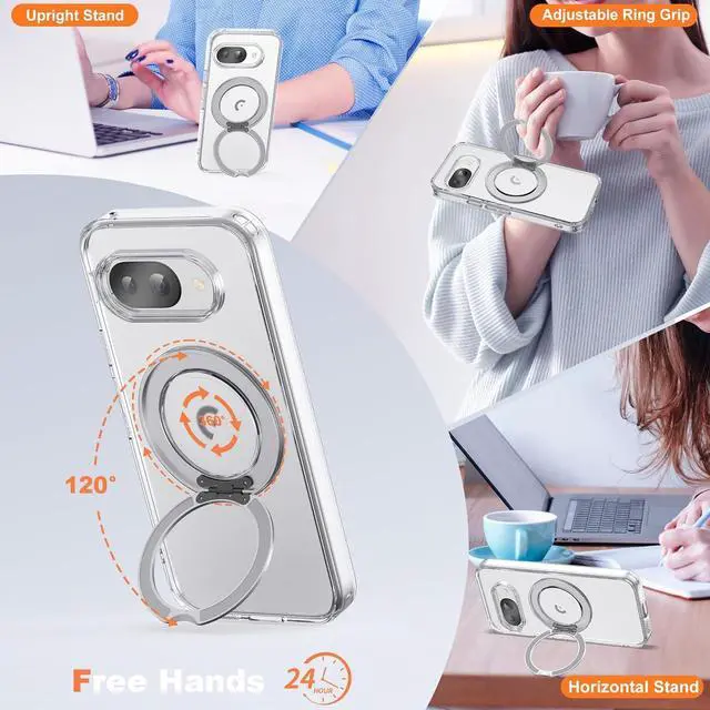Alt view image 6 of 7 - WERLEO Compatible with Google Pixel 9a Case with 360° Magnetic Ring Stand [Compatible with Mag-Safe] Shockproof Translucent Phone Case for Google Pixel 9a 6.3" Clear