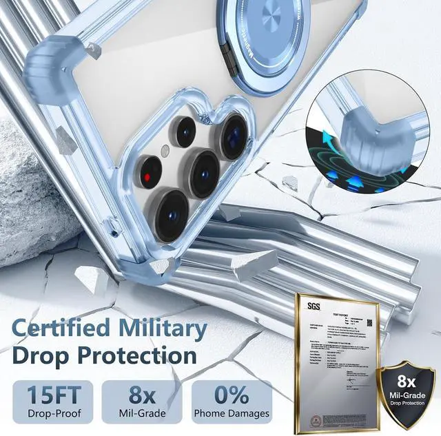Alt view image 2 of 6 - WERLEO Case for Samsung Galaxy S25 Ultra 2025 [Compatible with Magsafe] [with 360° Rotatable Magnetic Ring Stand] Heavy Duty Millitary-Grade Clear Phone Case for Samsung S25 Ultra 6.9" Blue
