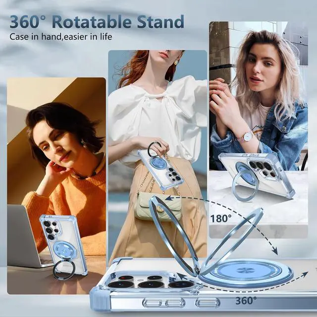 Alt view image 3 of 6 - WERLEO Case for Samsung Galaxy S25 Ultra 2025 [Compatible with Magsafe] [with 360° Rotatable Magnetic Ring Stand] Heavy Duty Millitary-Grade Clear Phone Case for Samsung S25 Ultra 6.9" Blue