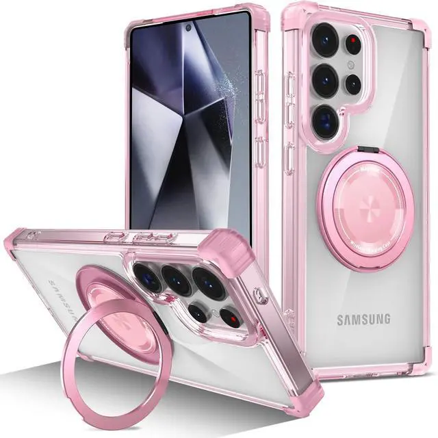Main image of WERLEO Case for Samsung Galaxy S25 Ultra 2025 [Compatible with Magsafe] [with 360° Rotatable Magnetic Ring Stand] Heavy Duty Millitary-Grade Clear Phone Case for Samsung S25 Ultra 6.9" Pink
