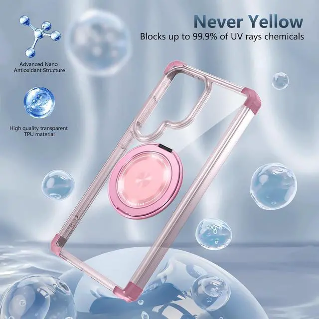 Alt view image 6 of 7 - WERLEO Case for Samsung Galaxy S25 Ultra 2025 [Compatible with Magsafe] [with 360° Rotatable Magnetic Ring Stand] Heavy Duty Millitary-Grade Clear Phone Case for Samsung S25 Ultra 6.9" Pink